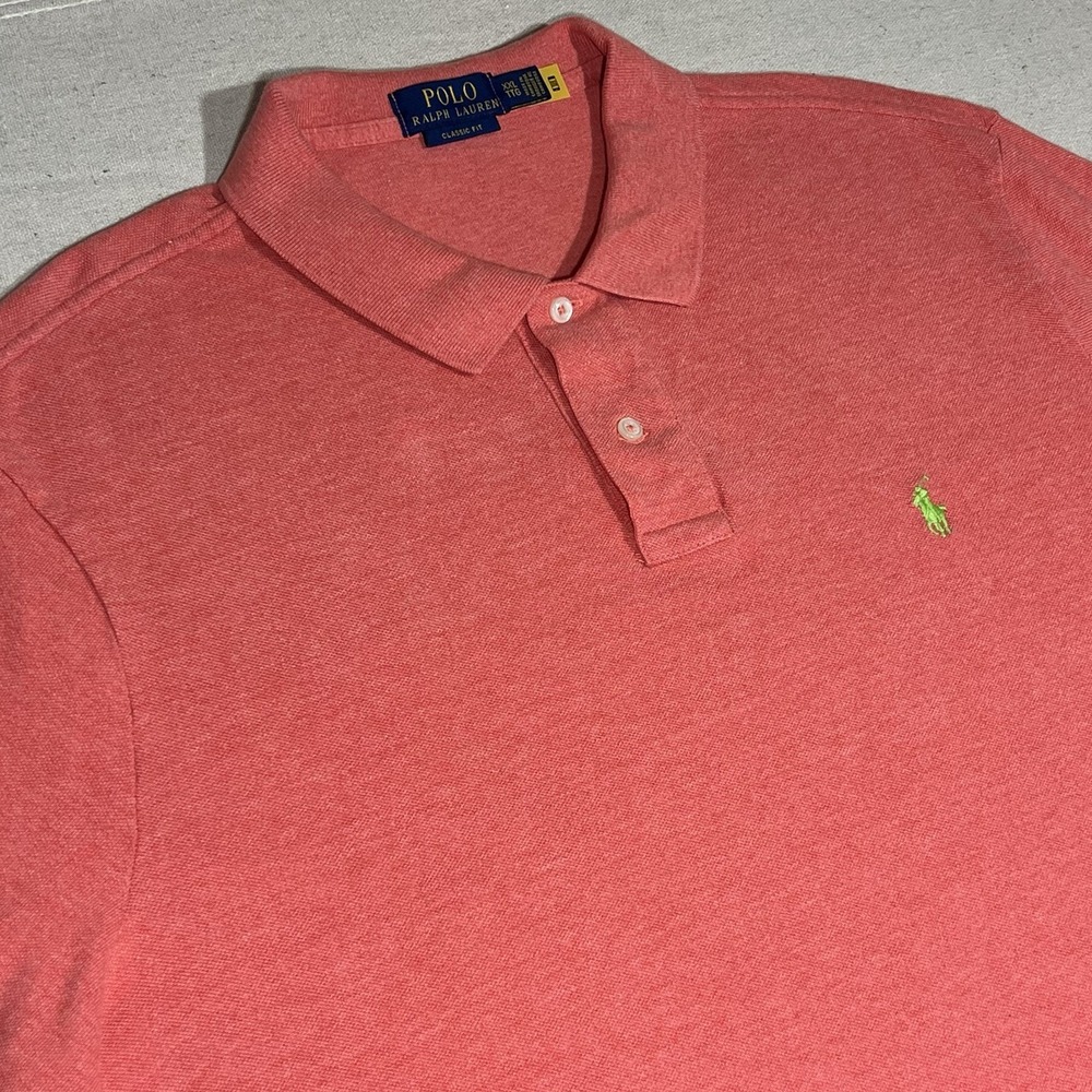 Polo Ralph Lauren Men's XXL Coral Shirt Cotton Lime Green Pony Preppy‎
